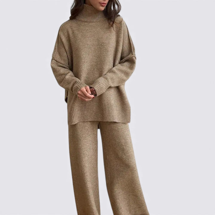 Damen Zweiteiliges Strickset – Lockerer Schnitt – Rollkragen Oberteil