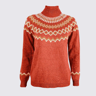 Gemusterter Langarm-Pullover mit Rollkragen für Damen
