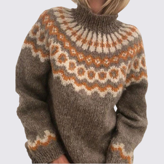 Gemusterter Langarm-Pullover mit Rollkragen für Damen