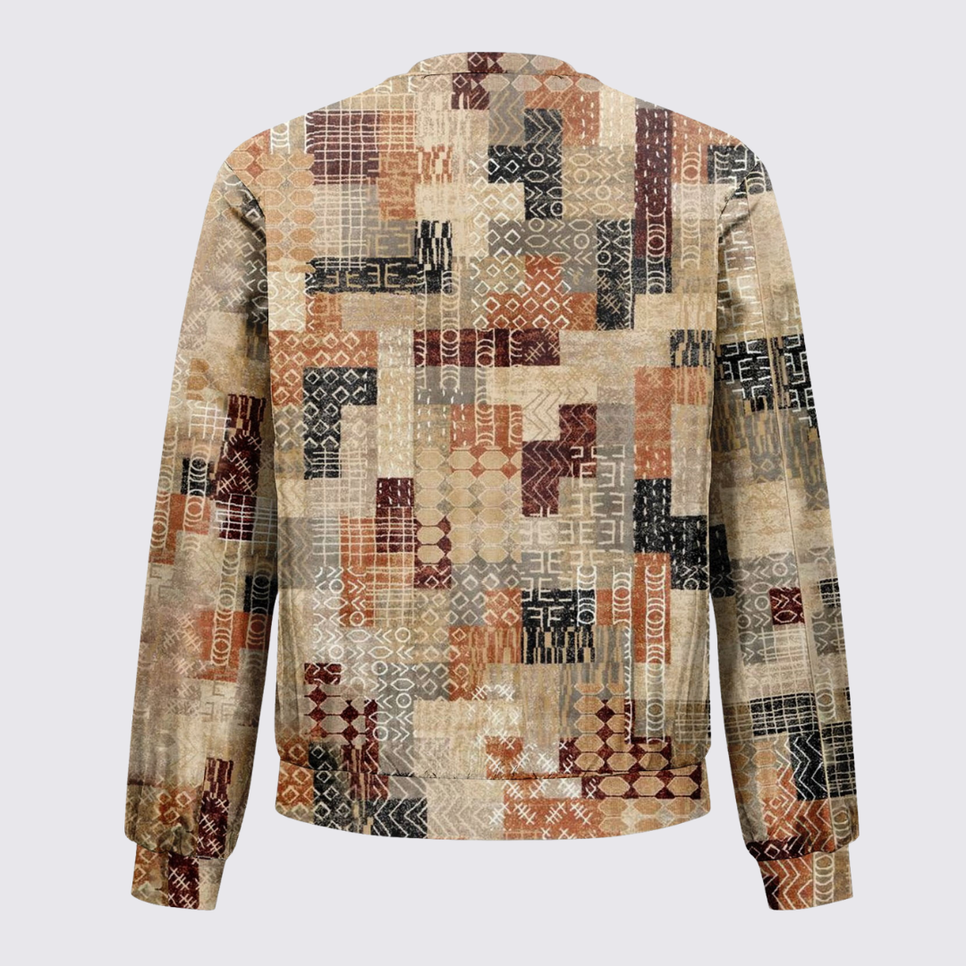 Gemusterter Langarm-Pullover mit Rundhalsausschnitt für Damen