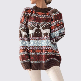 Gemusterter Langarm-Pullover mit Rundhalsausschnitt für Damen