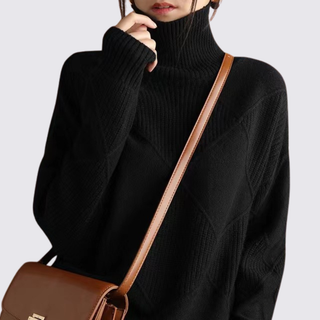 Gerippter Rollkragenpullover mit Rautenmuster für Damen