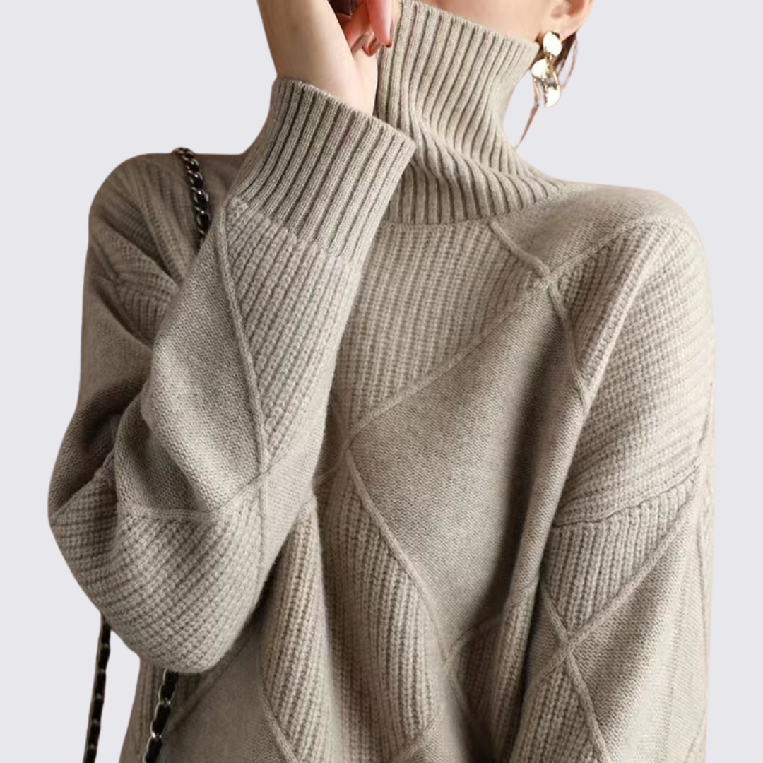 Gerippter Rollkragenpullover mit Rautenmuster für Damen