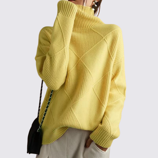 Gerippter Rollkragenpullover mit Rautenmuster für Damen