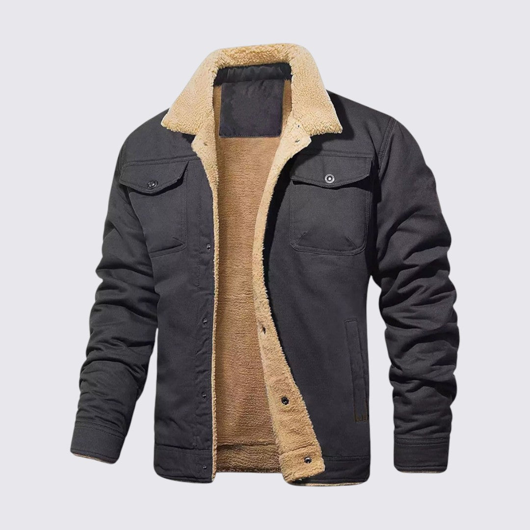 Herren Jacke mit Knopfleiste - Gefütterte Jacke - Stehkragen