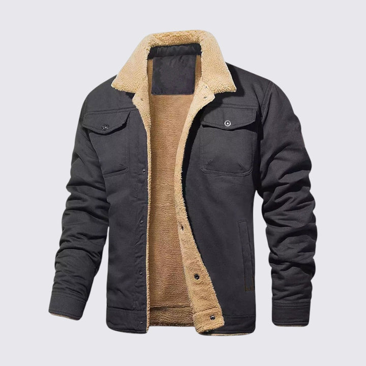 Herren Jacke mit Knopfleiste - Gefütterte Jacke - Stehkragen