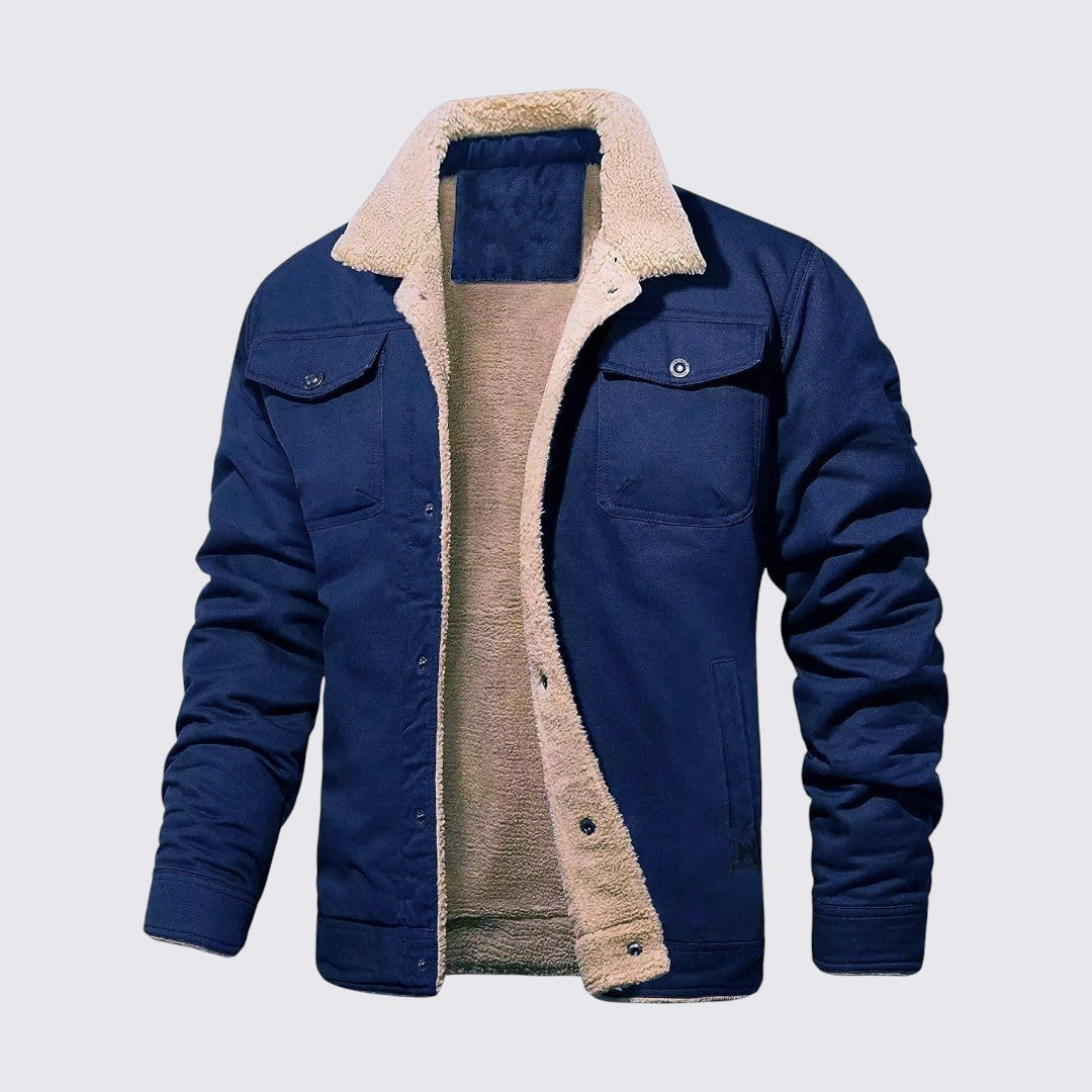 Herren Jacke mit Knopfleiste - Gefütterte Jacke - Stehkragen