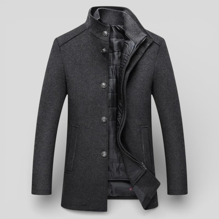 Herren Mantel mit Stehkragen - Langer Mantel - Knopfleiste Vorne