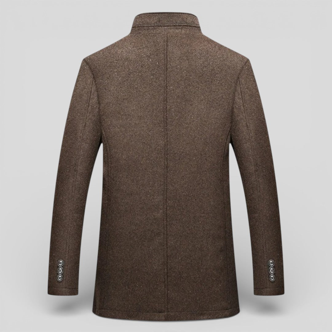 Herren Mantel mit Stehkragen - Langer Mantel - Knopfleiste Vorne