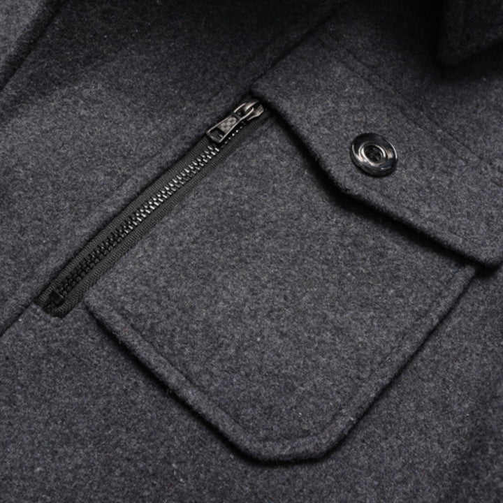 Herren Mantel mit Stehkragen - Langer Mantel - Reißverschluss Vorne