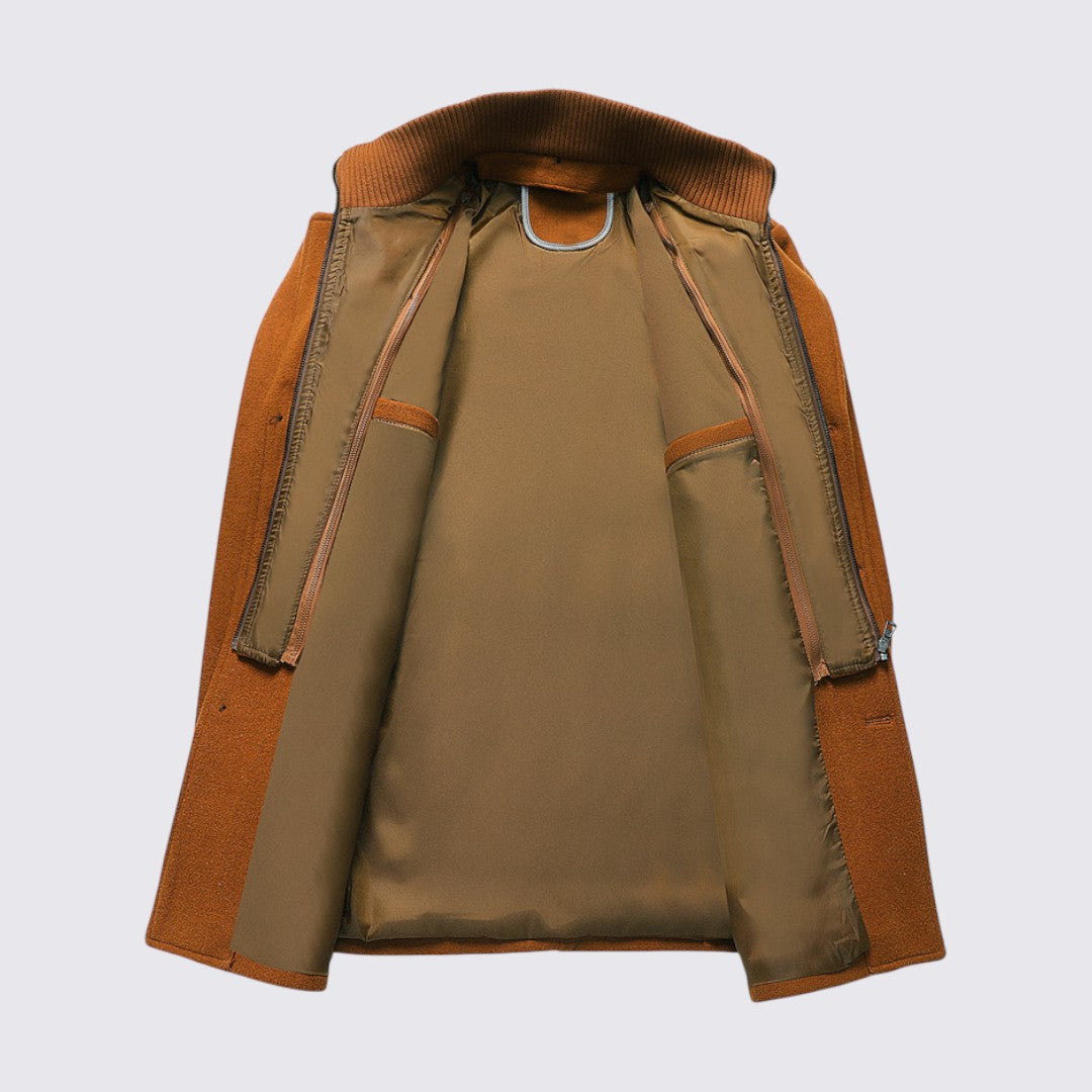 Herren Mantel mit Stehkragen - Langer Mantel - Reißverschluss Vorne