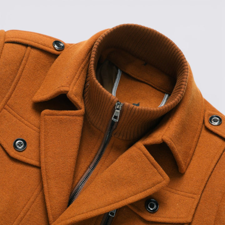 Herren Mantel mit Stehkragen - Langer Mantel - Reißverschluss Vorne