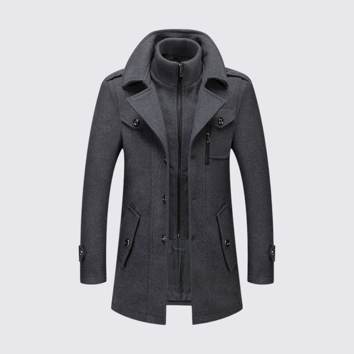 Herren Mantel mit Stehkragen - Langer Mantel - Reißverschluss Vorne