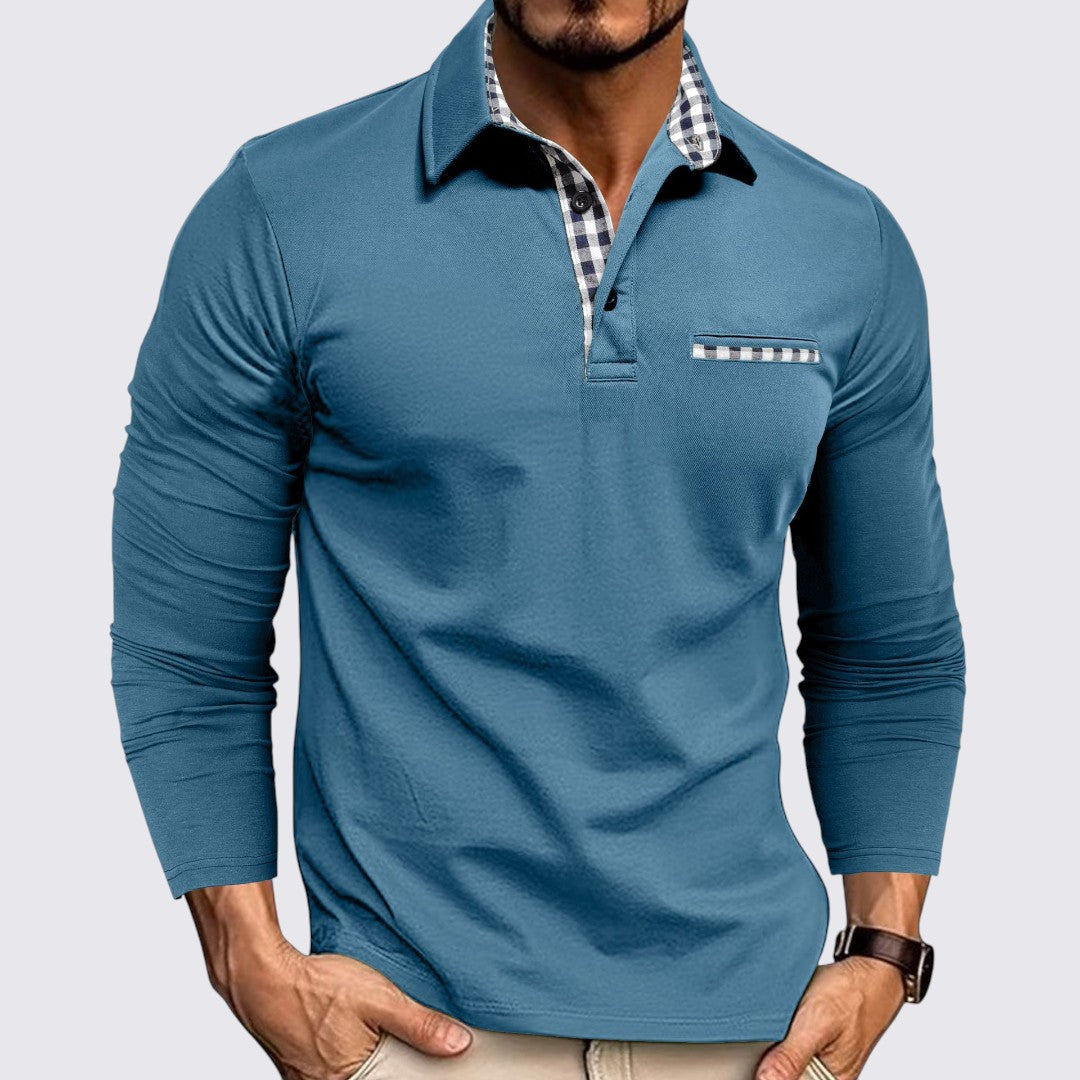 Herren Poloshirt mit Knopfleiste - Langarm Poloshirt - Karobesatz