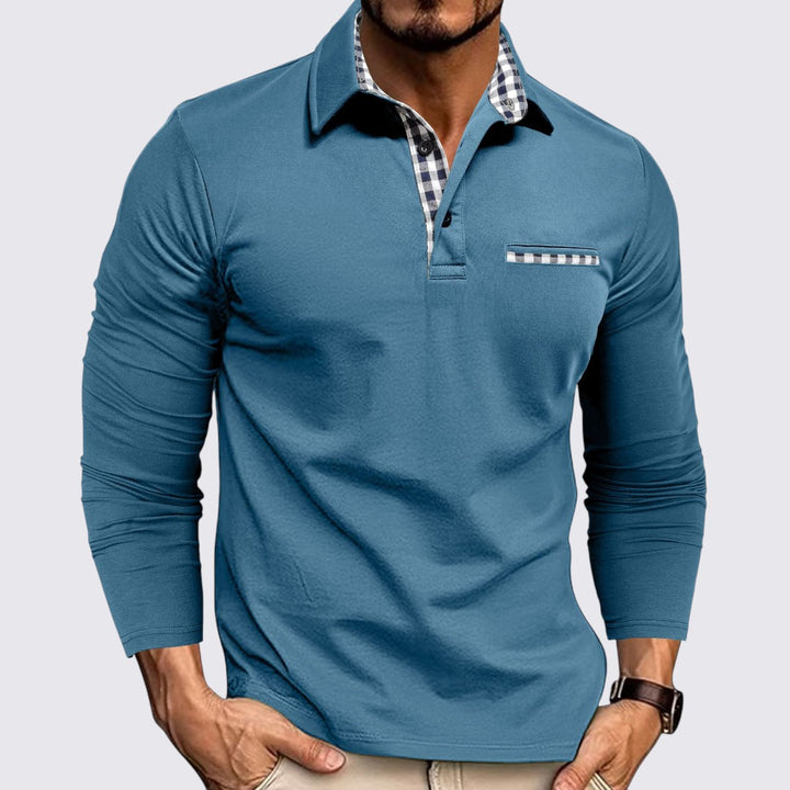 Herren Poloshirt mit Knopfleiste - Langarm Poloshirt - Karobesatz