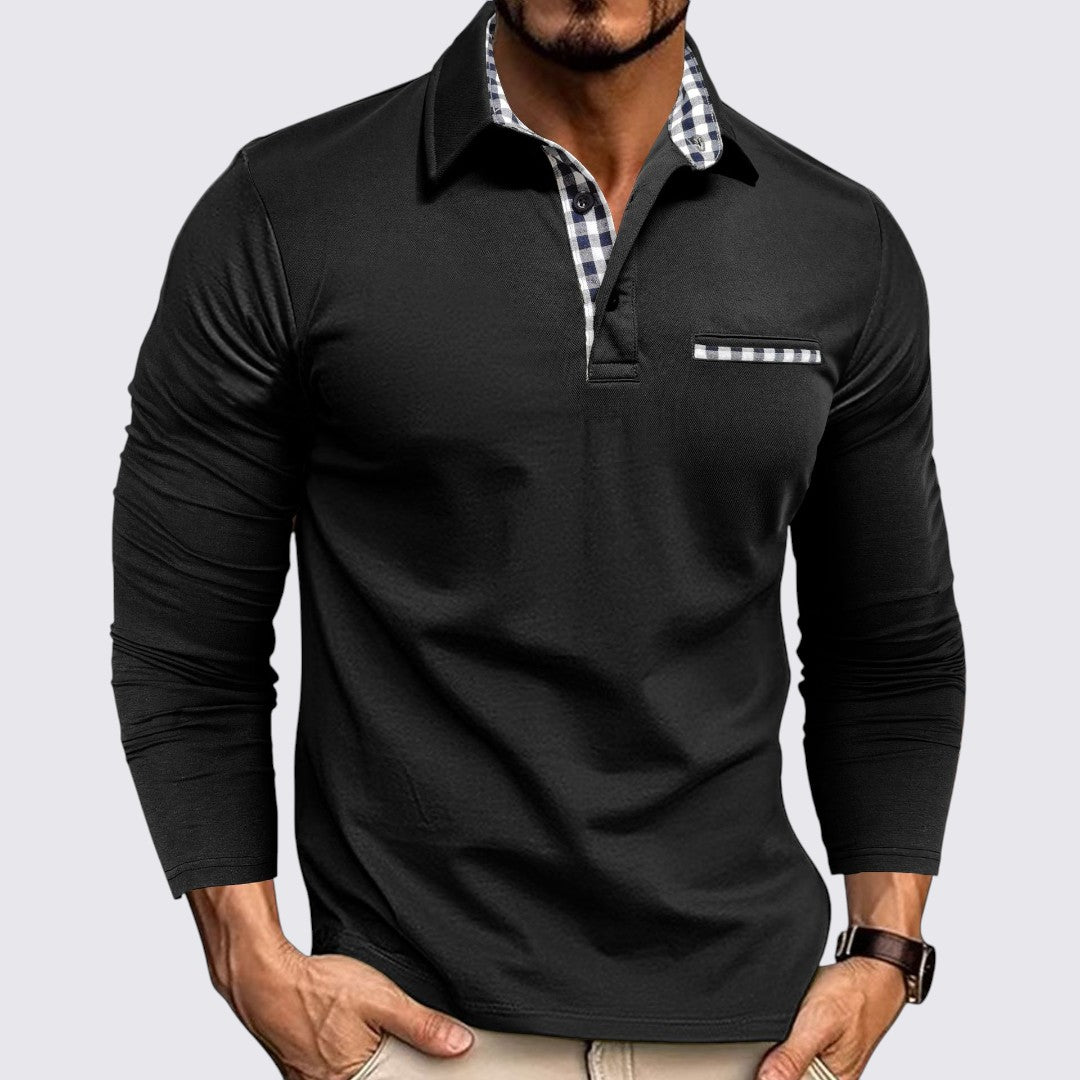 Herren Poloshirt mit Knopfleiste - Langarm Poloshirt - Karobesatz