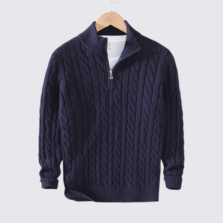 Herren Pullover mit Reißverschluss - Zopfstrick Pullover - Stehkragen