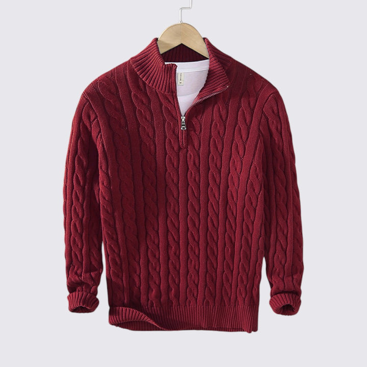 Herren Pullover mit Reißverschluss - Zopfstrick Pullover - Stehkragen