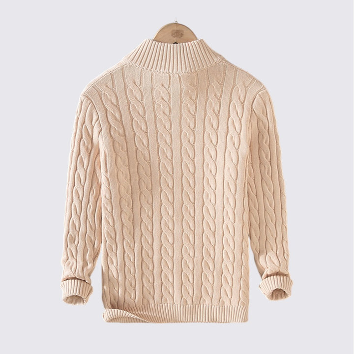 Herren Pullover mit Reißverschluss - Zopfstrick Pullover - Stehkragen