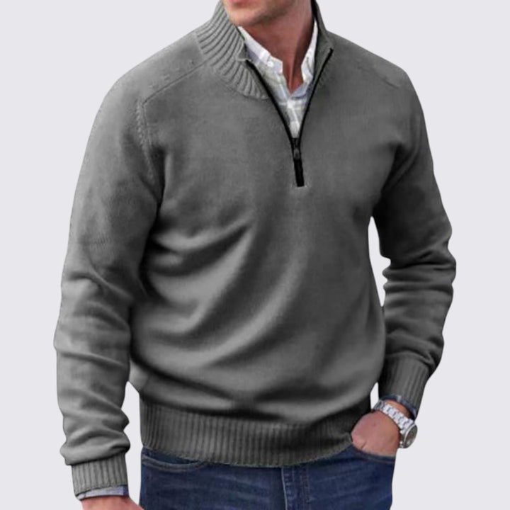 Herren Pullover mit Reißverschlusskragen - Klassischer Pullover - Gerippte Bündchen
