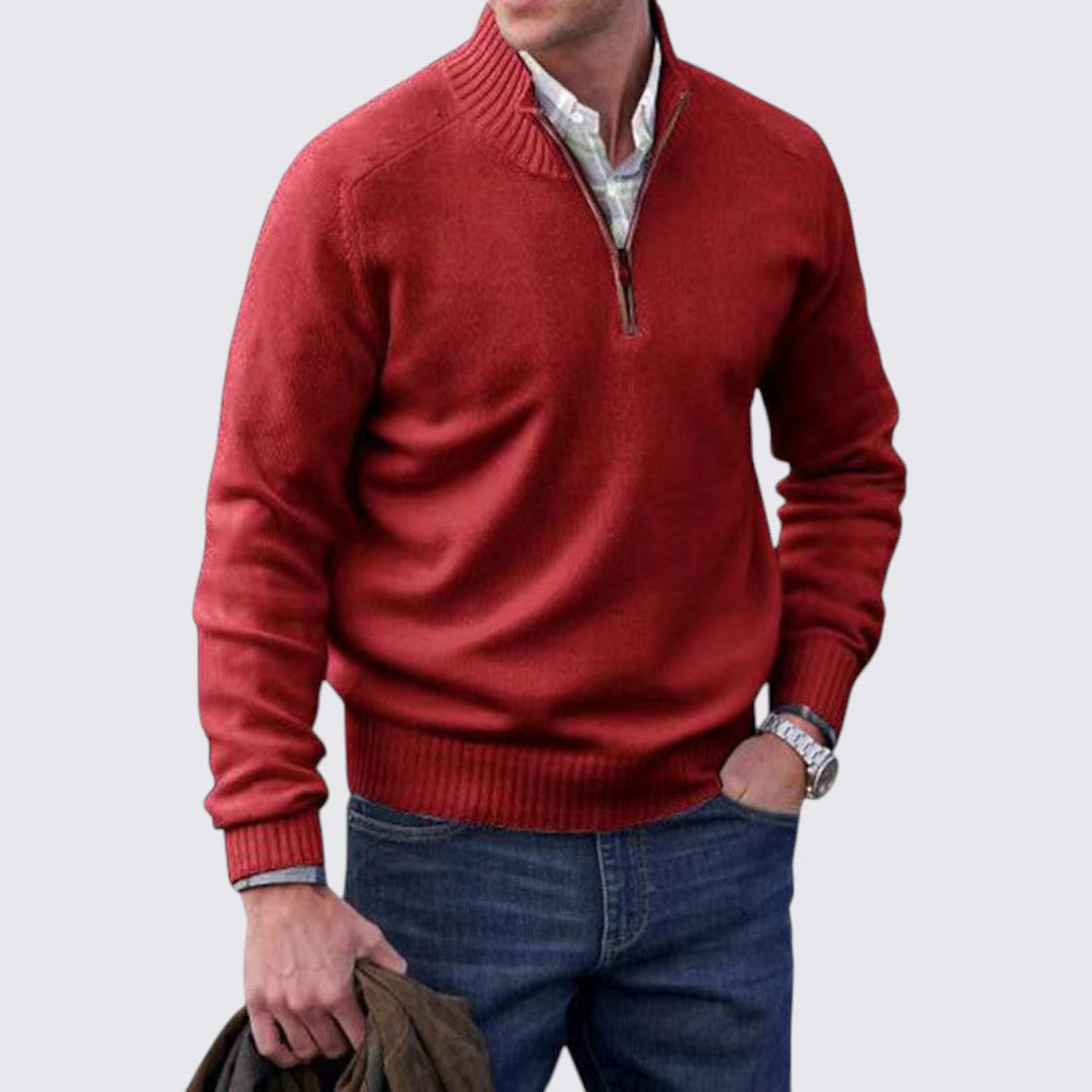 Herren Pullover mit Reißverschlusskragen - Klassischer Pullover - Gerippte Bündchen