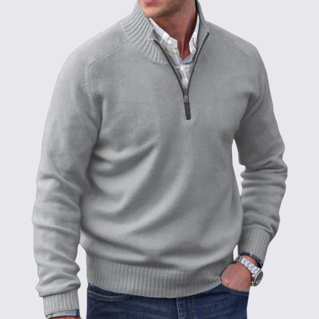 Herren Pullover mit Reißverschlusskragen - Klassischer Pullover - Gerippte Bündchen