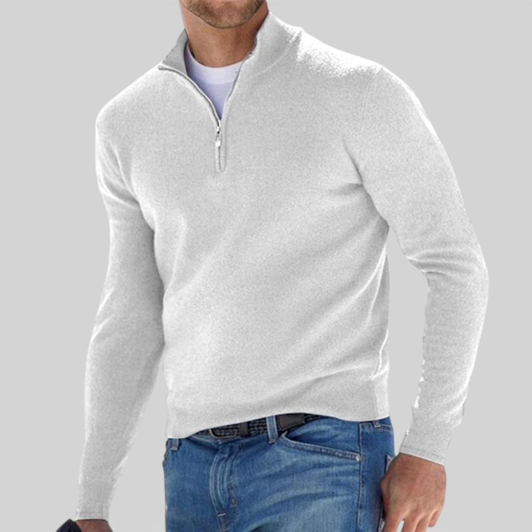 Herren Pullover mit Stehkragen - Klassischer Pullover - Reißverschluss Vorne