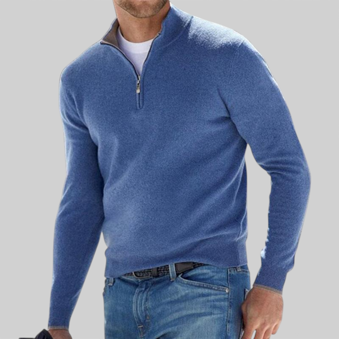Herren Pullover mit Stehkragen - Klassischer Pullover - Reißverschluss Vorne