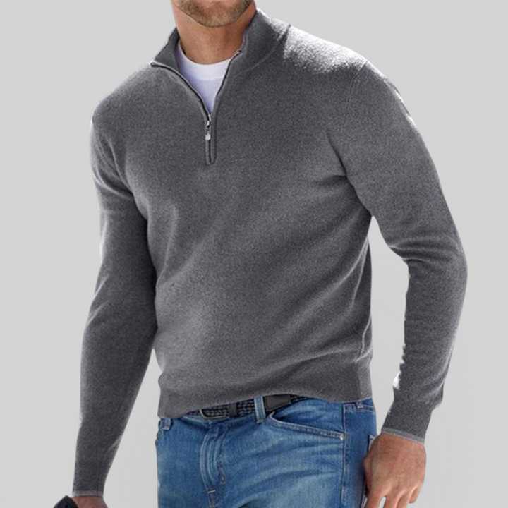 Herren Pullover mit Stehkragen - Klassischer Pullover - Reißverschluss Vorne