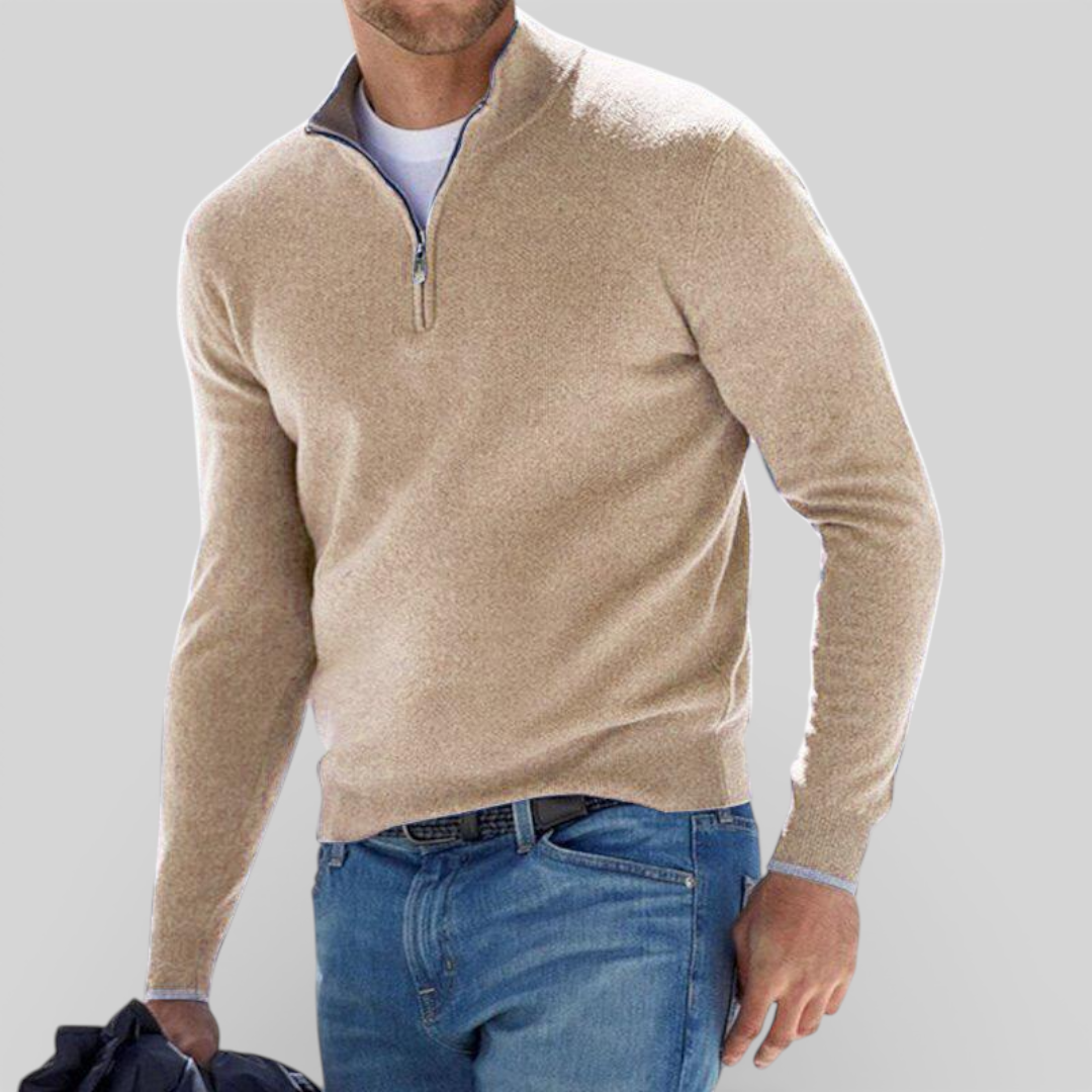 Herren Pullover mit Stehkragen - Klassischer Pullover - Reißverschluss Vorne