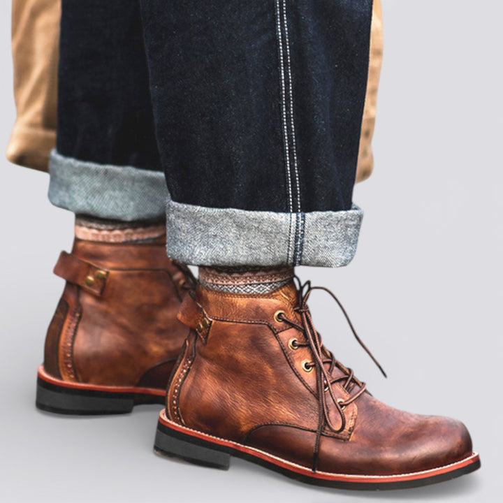 Herren Stiefeletten mit Schnürung - Knöchelhohe Stiefeletten - Schnürhaken