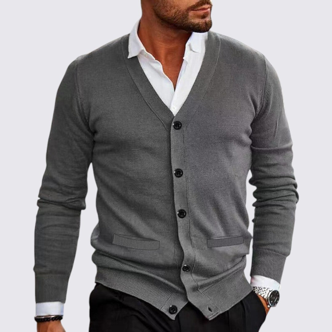 Herren Strickjacke mit Knopfleiste - Klassische Strickjacke - V-Ausschnitt