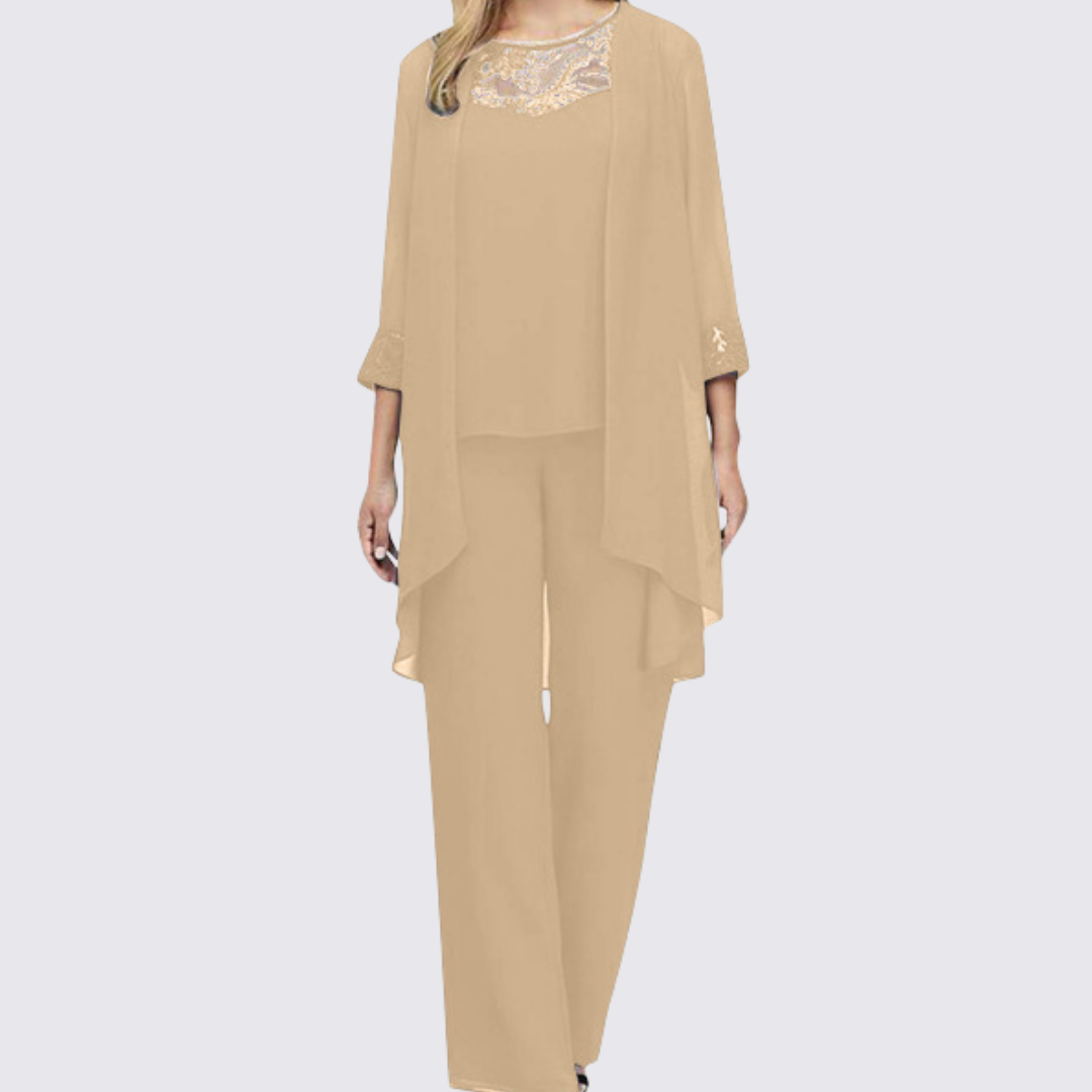 Klassisches Dreiteiler-Set mit Jacke und Hose für Damen