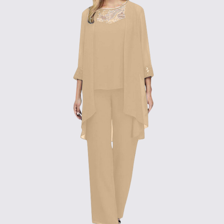 Klassisches Dreiteiler-Set mit Jacke und Hose für Damen