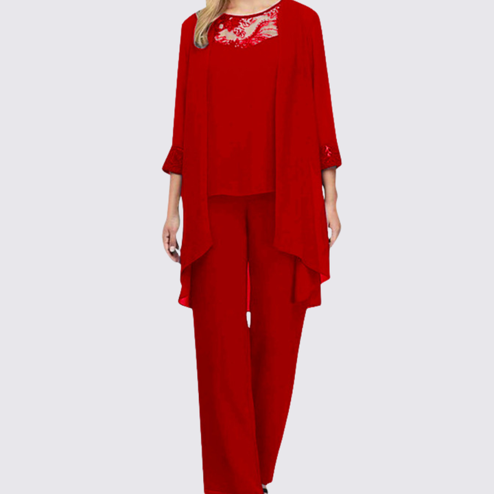 Klassisches Dreiteiler-Set mit Jacke und Hose für Damen