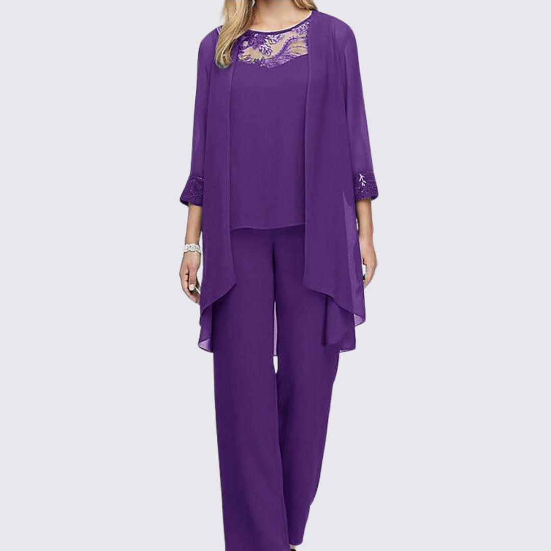 Klassisches Dreiteiler-Set mit Jacke und Hose für Damen