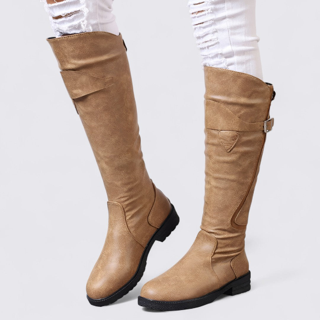 Kniehohe Stiefel mit Schnalle für Damen