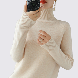 Langarm gerippt Rollkragenpullover für Damen