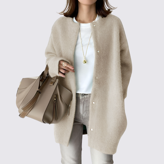 Lange Strickjacke mit Druckknöpfen für Damen