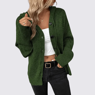 Lockere Strickjacke mit Kapuze und Knopfleiste für Damen