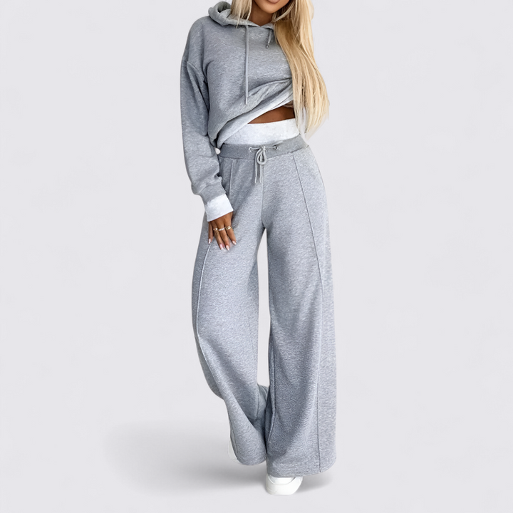 Schlichtes Pullover-und-Hose-Set mit Kapuze für Damen