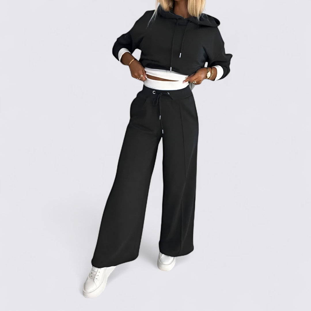 Schlichtes Pullover-und-Hose-Set mit Kapuze für Damen