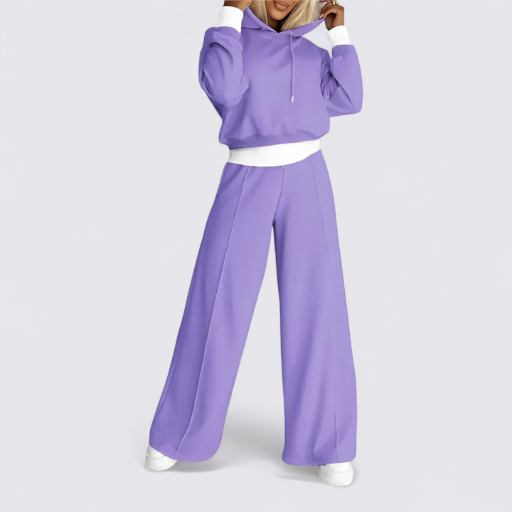 Schlichtes Pullover-und-Hose-Set mit Kapuze für Damen