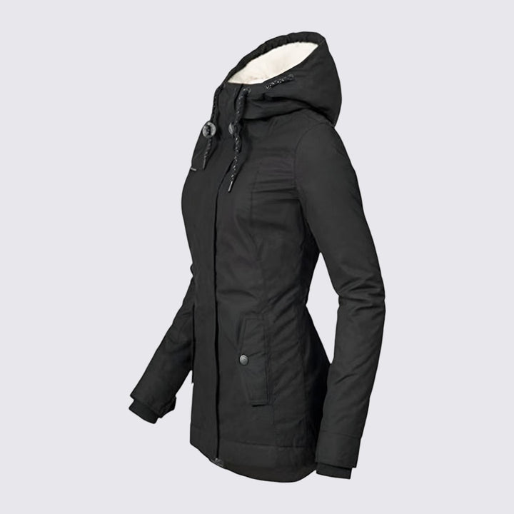 Taillierte Jacke mit Kapuze und Reißverschluss für Damen