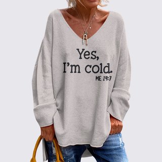 Weiter V-Ausschnitt-Pullover mit Schriftzug für Damen