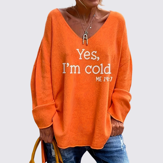 Weiter V-Ausschnitt-Pullover mit Schriftzug für Damen